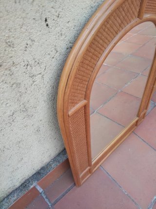 Espejo curvo madera Bambú y Ratán vintage años 60