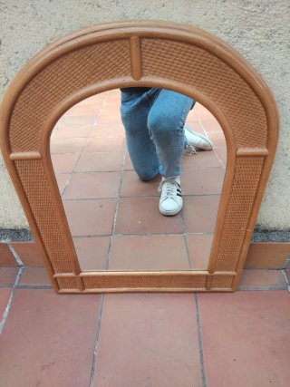 Espejo curvo madera Bambú y Ratán vintage años 60