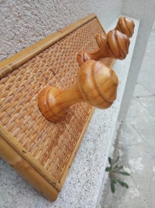 Perchero Vintage madera maciza Bambú Ratán años 60