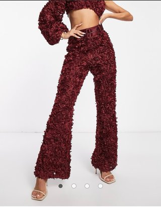 Set ASOS LUXE lace 3D pantalón y top burdeos t 42