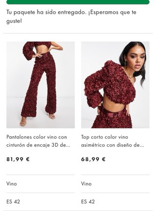 Set ASOS LUXE lace 3D pantalón y top burdeos t 42