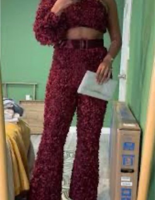 Set ASOS LUXE lace 3D pantalón y top burdeos t 42