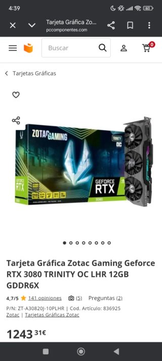 Tarjeta Gráfica Zotac RTX 3080 Trinity OC LHR