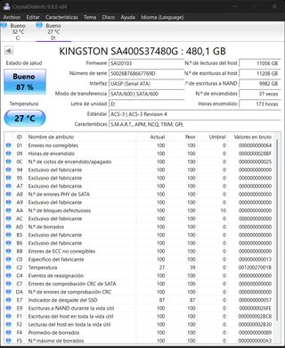 SSD Kingston 480GB - Diferentes porcentajes