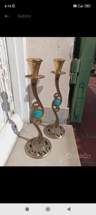 Coppia Candelabri Oro e Turchese