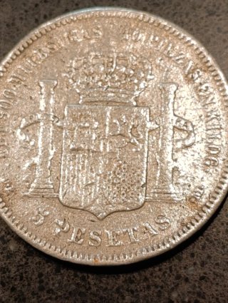 Moneda 5 Pesetas Plata 1871 Amadeo I Rey.