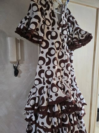 Vestido Flamenco Lunares Marrón y Blanco