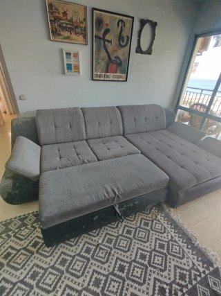 Sofá cama chaiselongue gris y negro