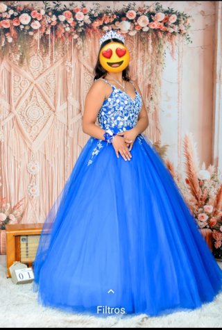 Vestido de Quinceañera Azul y Blanco