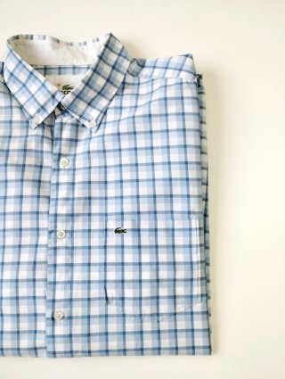 Camisa Lacoste cuadros azul y blanco