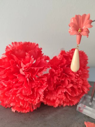 Conjunto Flamenca Flores Coral y Beige