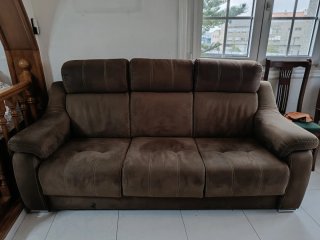 Conjunto 3 sofás marrón tela