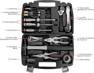 Amazon Basics Juego de herramientas para el hogar, Plástico, Negro/ Gris, 32 Unidad