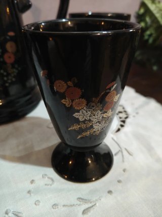 Servizio vintage tè/caffè nero decorato