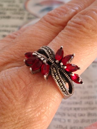 Anillo pétalos,Vintage, plata