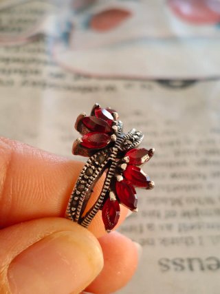 Anillo pétalos,Vintage, plata
