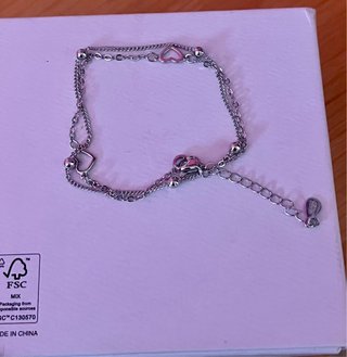 Pulsera plata dos cadenas corazón