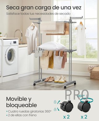 Tendedero plegable de 3 niveles con ruedas