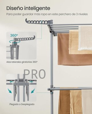 Tendedero plegable de 3 niveles con ruedas
