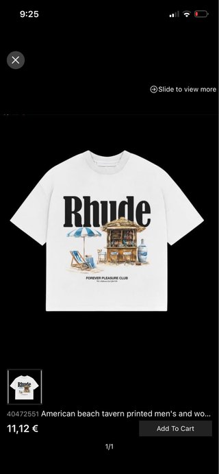 Camiseta Rhude Talla L Estampado Playa