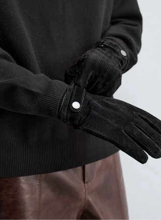 Guantes Zara Hombre Piel Negro Talla L