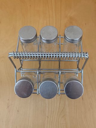 Especiero metal con 6 botes de cristal
