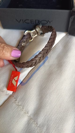 Pulsera Viceroy trenzada cuero marrón y acero