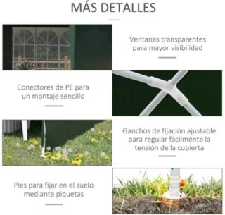 Carpa 6x3m Verde Polietileno con 4 Paredes