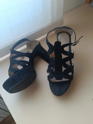 Sandalias negras tacón plataforma 9cm de ante