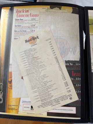 Carta HARD ROCK CAFE MADRID Inauguración
