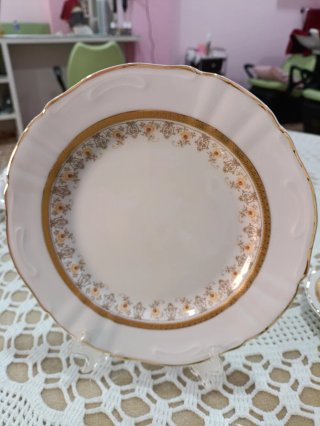 6 platos de porcelana fina postre decorado con oro