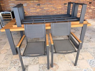 Conjunto Mesa Comedor Jardín Madera y Metal