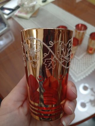 Juego 6 vasos té marroquí oro y rojo