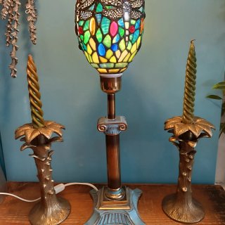 Lámpara Tiffany Libélulas Pie Latón Vintage