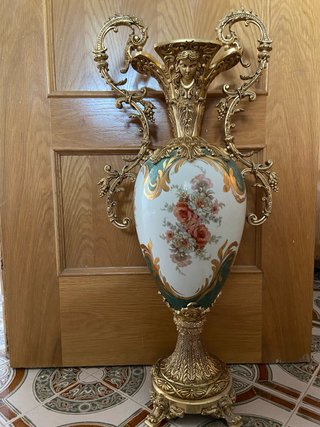 Jarrón Antiguo Porcelana con Bronce