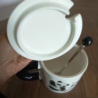 Tazza Panda Ceramica con Coperchio e Cucchiaino