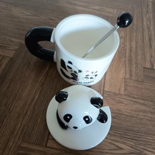Tazza Panda Ceramica con Coperchio e Cucchiaino