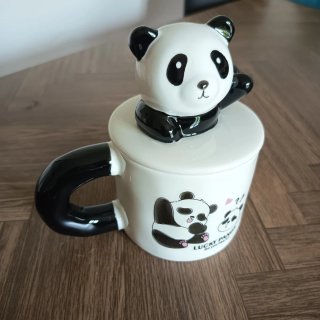 Tazza Panda Ceramica con Coperchio e Cucchiaino