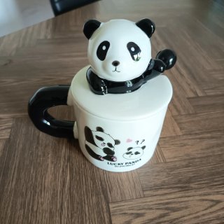 Tazza Panda Ceramica con Coperchio e Cucchiaino