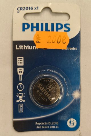 Pila Philips CR2016 Litio Botón 3V