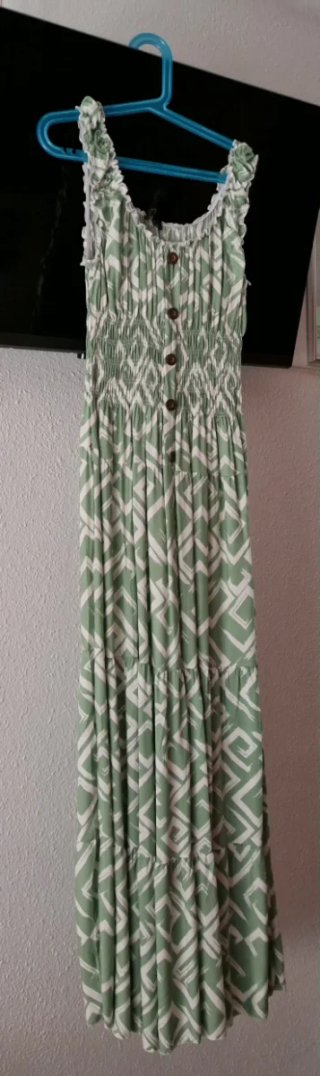 Vestido largo verde y blanco