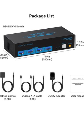 VPFCT HDMI KVM Switch 2 PC 2 Monitor 4K