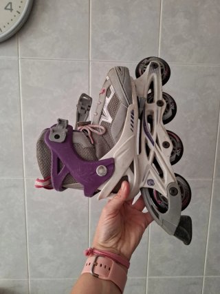 Patines en línea Oxelo morados y grises con bolsa