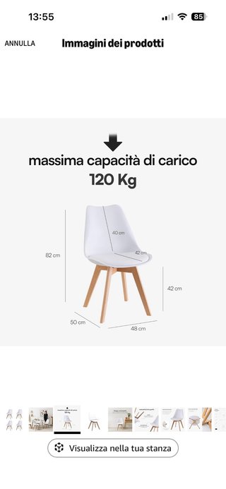 Sedie da pranzo bianche in plastica e legno