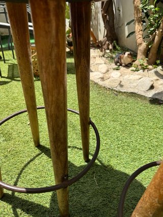 2 Taburetes Vintage Madera y Piel