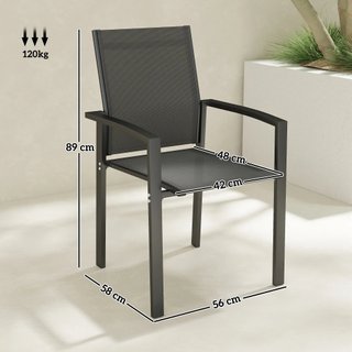 Juego de 2 sillas de jardín apilables con reposabrazos, sillas de comedor para exteriores en aluminio y textilene impermeable, para patio, balcón, terraza, exteriores e interiores, 56x58x89cm, gri...