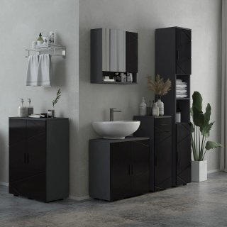 Columna de Baño en Aglomerado con 2 Estantes Abiertos y 2 Armarios de 2 Niveles Regulables, 30x30x183 cm, Gris Claro y Gris Oscuro