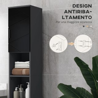 Columna de Baño en Aglomerado con 2 Estantes Abiertos y 2 Armarios de 2 Niveles Regulables, 30x30x183 cm, Gris Claro y Gris Oscuro