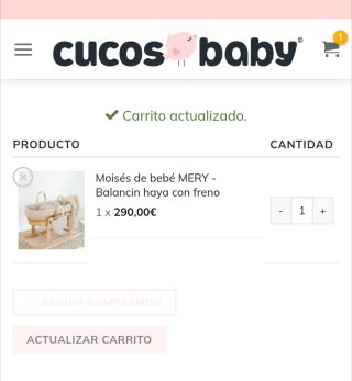 Moisés de mimbre y madera (marca cucos baby).