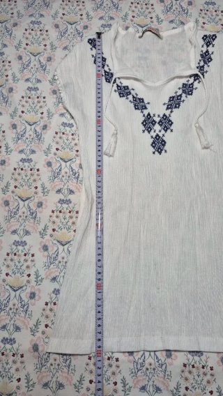 Blusa Blanca Boho Bordada Azul Talla Única